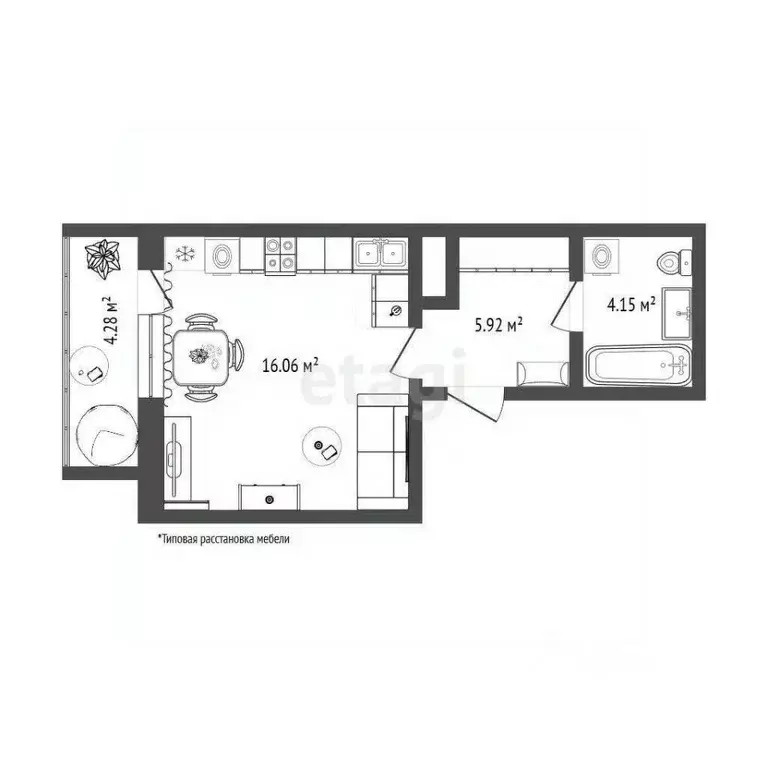 Студия Тюменская область, Тюмень ул. Фармана Салманова, 10 (26.0 м) - Фото 0