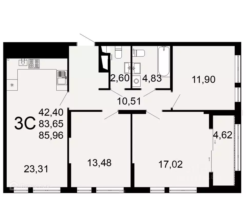 3-к кв. Рязанская область, Рязань Льговская ул., 10 (85.96 м) - Фото 0