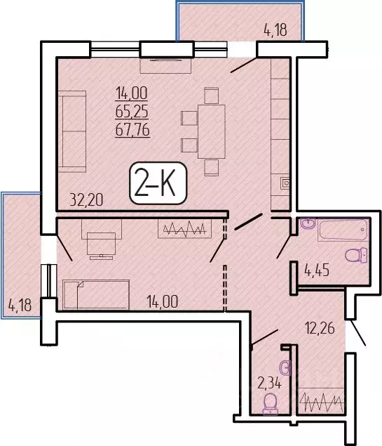2-к кв. Бурятия, Улан-Удэ 140А мкр,  (67.76 м) - Фото 1
