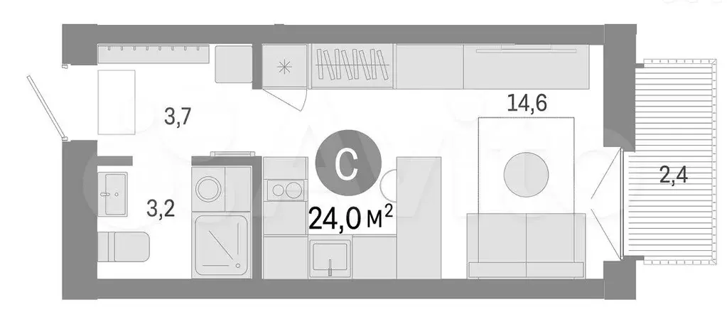 Квартира-студия, 24 м, 2/7 эт. - Фото 0