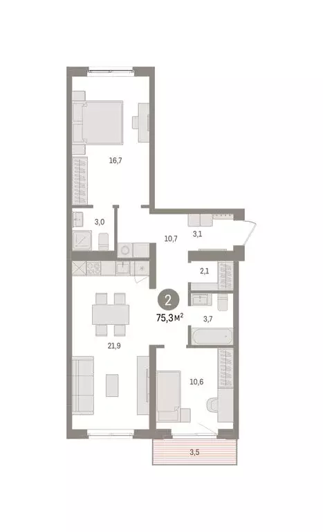 2-комнатная квартира: Екатеринбург, Торфяной переулок, 10 (75.3 м) - Фото 2