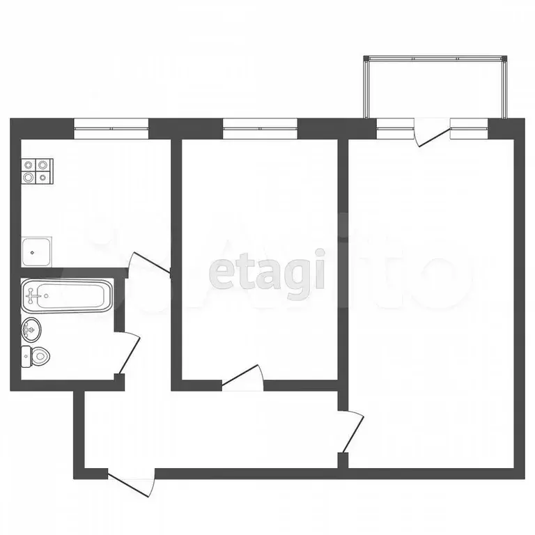 2-к. квартира, 43,7 м, 4/5 эт. - Фото 0