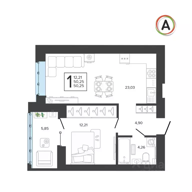 1-к кв. Брянская область, Брянск Архитектор жилой комплекс (50.3 м) - Фото 1