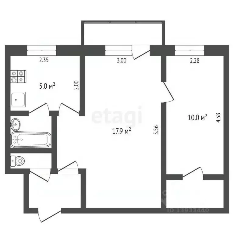 2-к кв. Тюменская область, Тюмень Ямская ул., 114 (41.3 м) - Фото 0