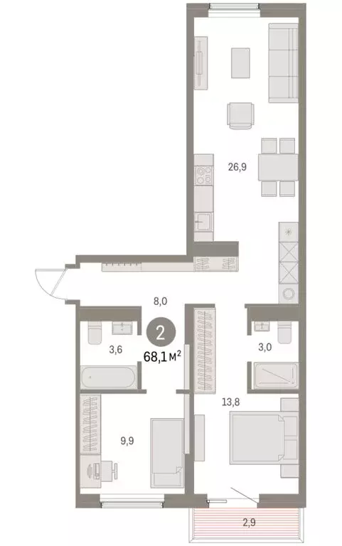 2-комнатная квартира: Курган, жилой район Центральный, ЖК Дом Кино ... - Фото 1