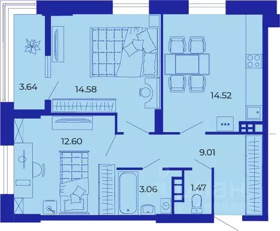 2-к кв. Брянская область, Брянск ул. Комарова (60.4 м) - Фото 0