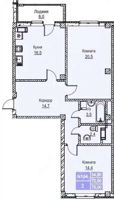 2-к кв. Нижегородская область, Нижний Новгород ул. Июльских Дней (74.8 ... - Фото 0