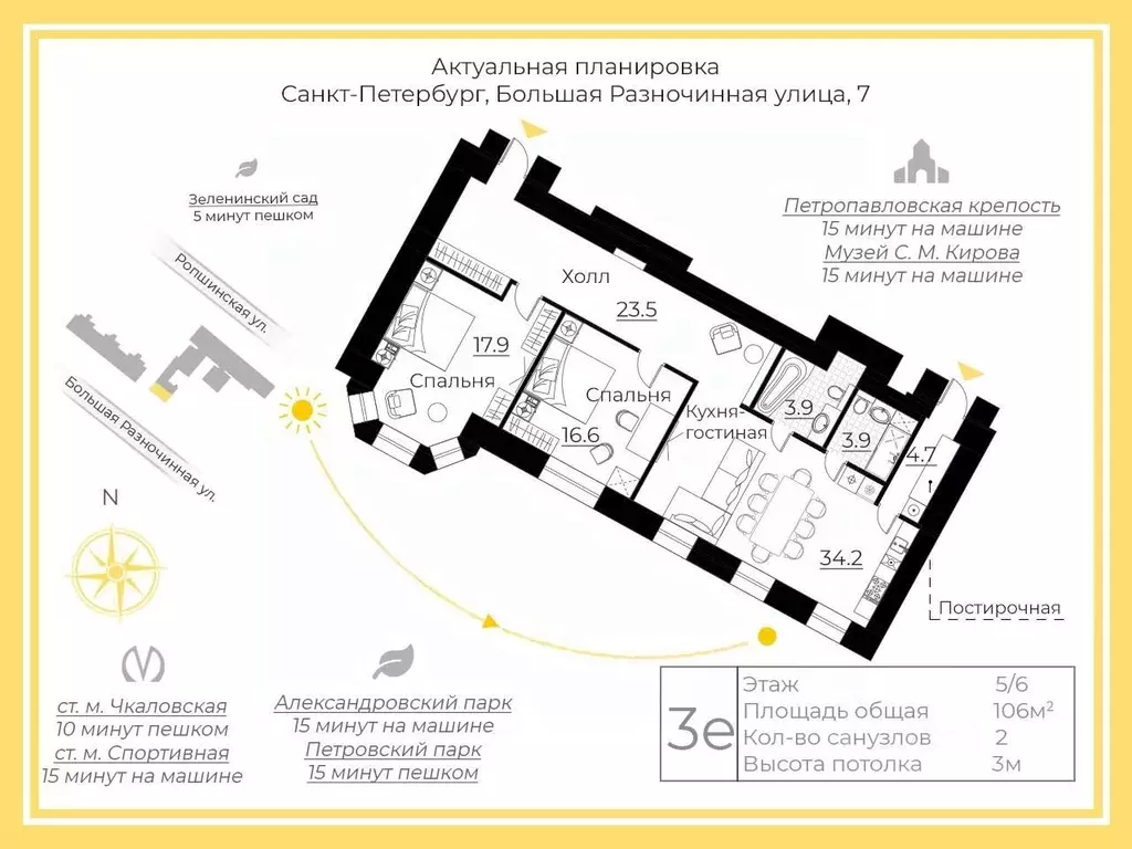 2-к кв. Санкт-Петербург Большая Разночинная ул., 7 (106.0 м) - Фото 2