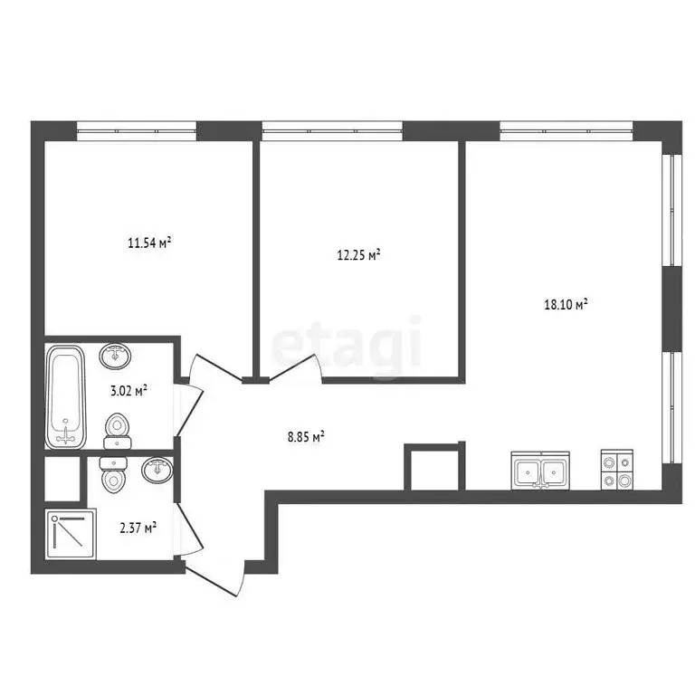 2-комнатная квартира: Санкт-Петербург, проспект Крузенштерна, 13 (56.1 ... - Фото 1