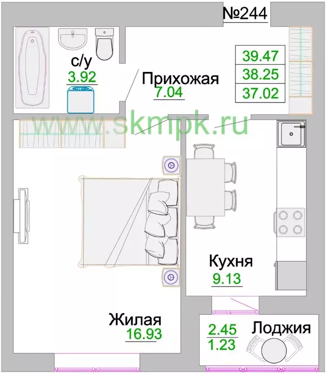 1-к кв. Калининградская область, Зеленоградск  (38.25 м) - Фото 0