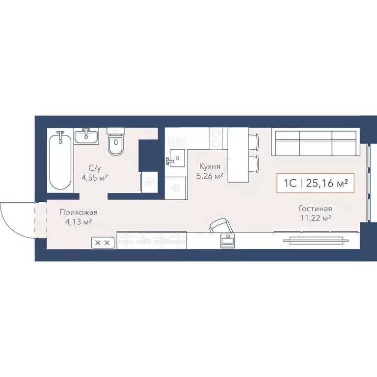 1-комнатная квартира: Новосибирск, улица Кирова, 115 (25.2 м) - Фото 1