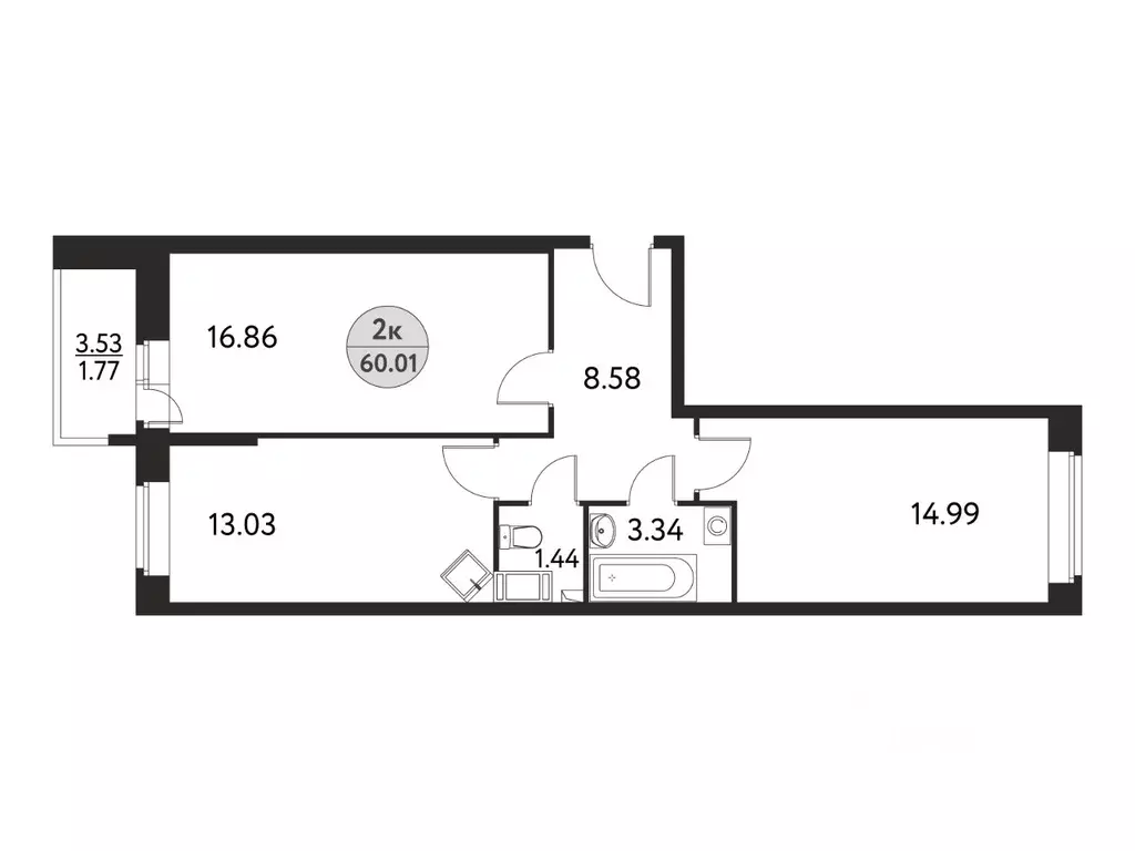 2-к кв. Московская область, Щелково Полевая ул., 4А (60.01 м) - Фото 1