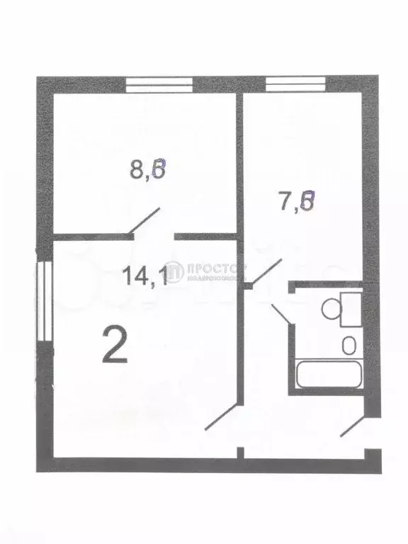 2-к. квартира, 37,7 м, 2/9 эт. - Фото 0