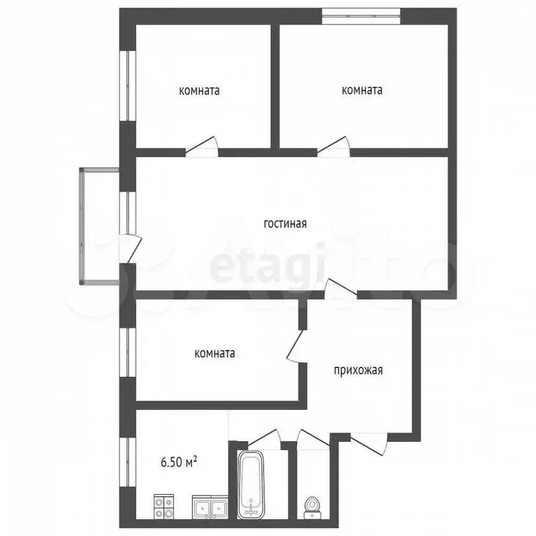 4-к. квартира, 58,6 м, 4/5 эт. - Фото 0