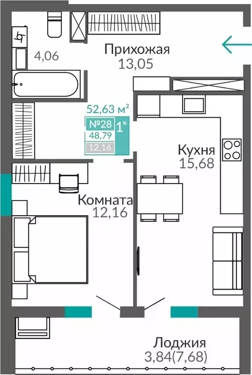 1-к кв. Крым, Симферополь Горизонты жилой комплекс (48.79 м) - Фото 0