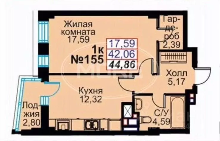 1-к кв. Калининградская область, Калининград ул. Гайдара, 90 (44.86 м) - Фото 1