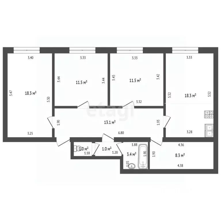 3-к кв. Башкортостан, Стерлитамак ул. Карла Маркса, 149 (86.4 м) - Фото 2