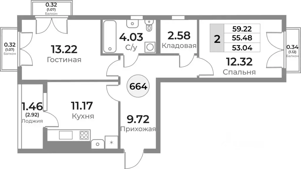 2-к кв. Калининградская область, Калининград Пригородная ул. (55.48 м) - Фото 0