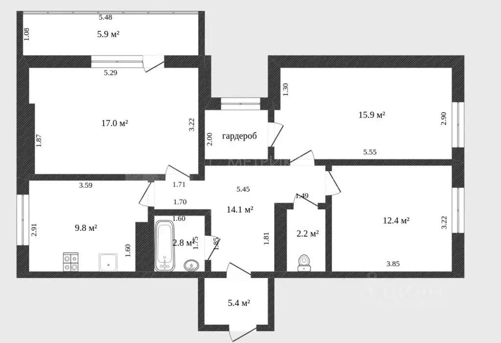 3-к кв. Тюменская область, Тюмень ул. Ю.-Р.Г. Эрвье, 14к1 (74.0 м) - Фото 2