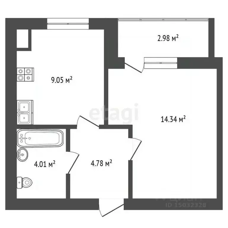 1-к кв. Владимирская область, Муром Пионерская ул., 5с2 (33.67 м) - Фото 1