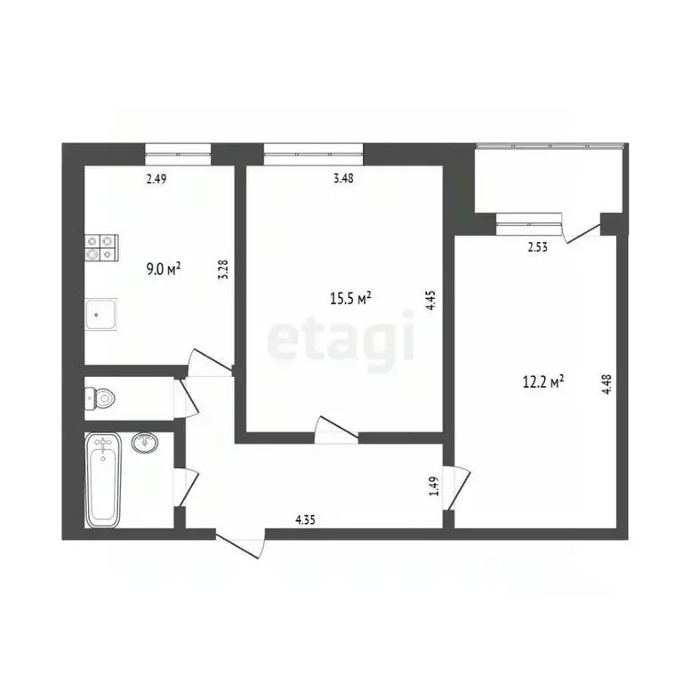 2-к кв. Тюменская область, Тюмень Ямская ул., 77 (48.8 м) - Фото 0