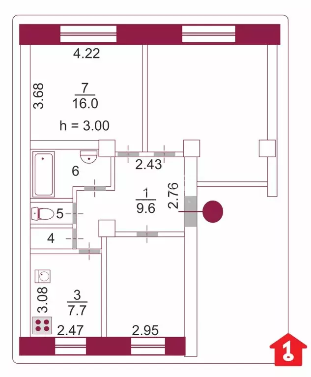 3-к кв. Омская область, Омск ул. Профинтерна, 19 (28.5 м) - Фото 1