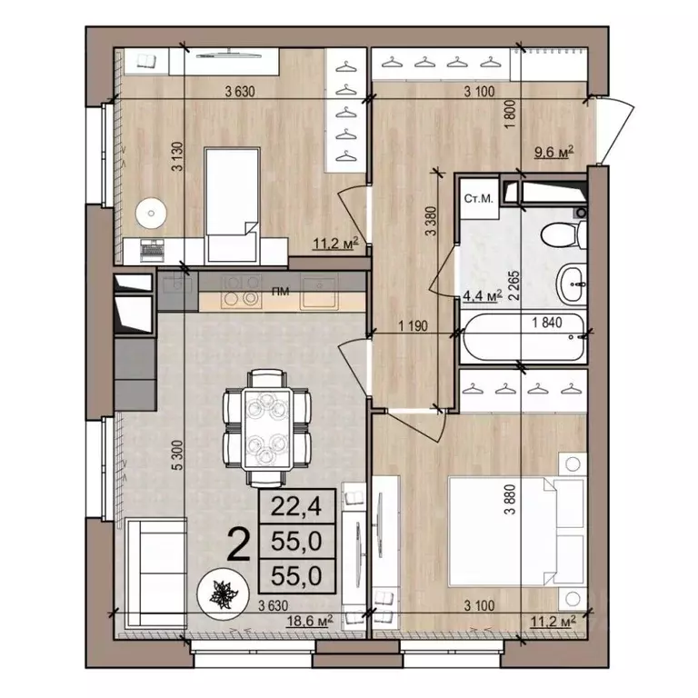 2-к кв. Рязанская область, Рязань ул. Новоселов, 33Б (55.0 м) - Фото 1