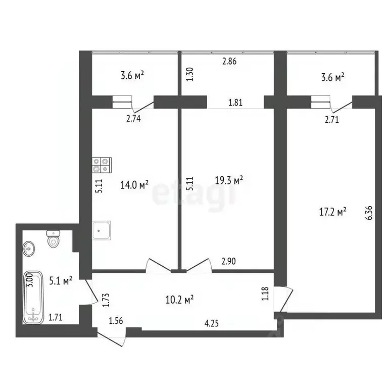 2-к кв. Самарская область, Самара Ставропольская ул., 202 (73.0 м) - Фото 2