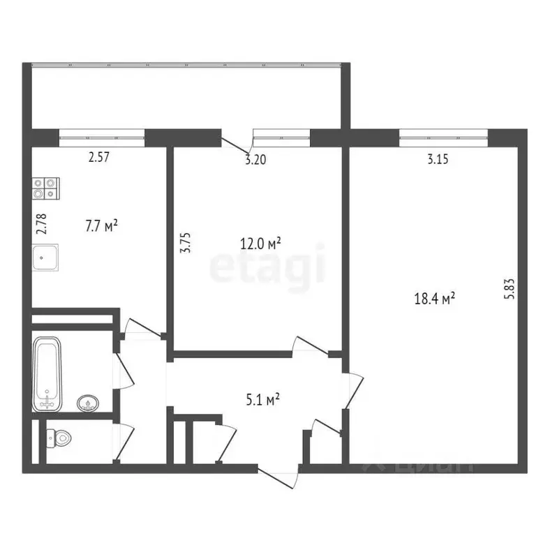 2-к кв. Архангельская область, Архангельск ул. Тимме, 4 (50.0 м) - Фото 1