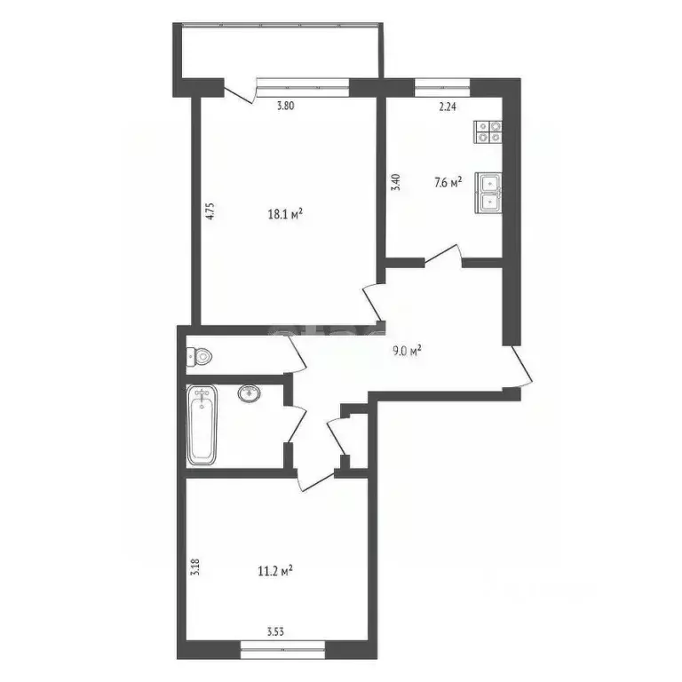 2-к кв. Вологодская область, Вологда Советский просп., 75А (51.6 м) - Фото 2