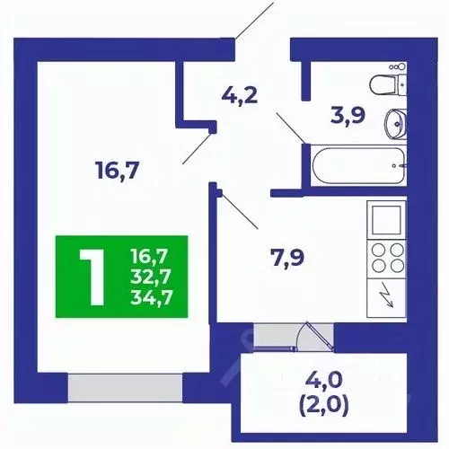 1-к кв. Башкортостан, Стерлитамакский район, Отрадовский сельсовет, с. ... - Фото 1