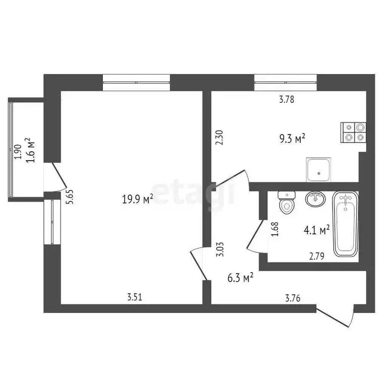 1-комнатная квартира: Тюмень, Заречный проезд, 37к1 (39.6 м) - Фото 1