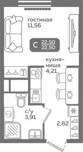 Студия Тюменская область, Тюмень ул. Заполярная, 9/2 (22.5 м) - Фото 0