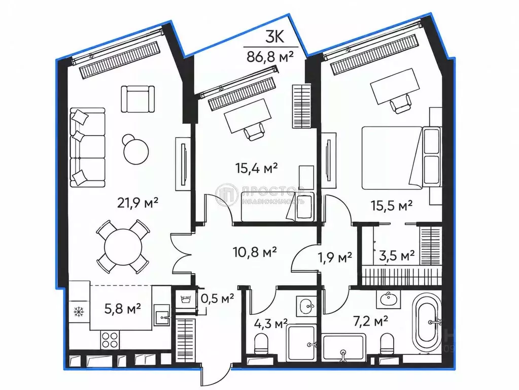 2-к кв. Москва Летниковская ул., 11к1 (90.2 м) - Фото 2