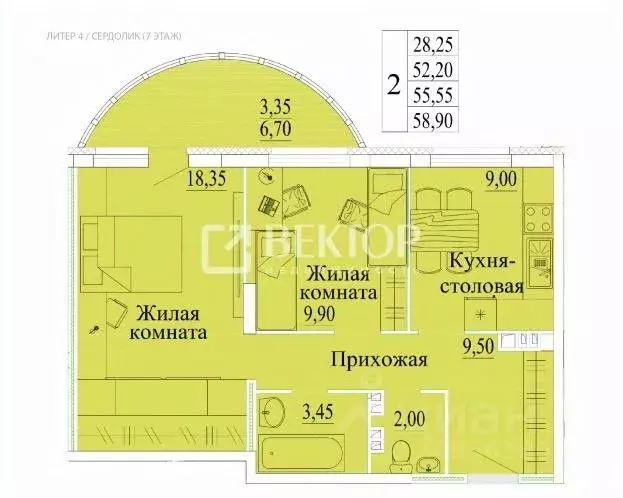 2-к кв. Ивановская область, Иваново Самоцветы мкр,  (59.0 м) - Фото 1