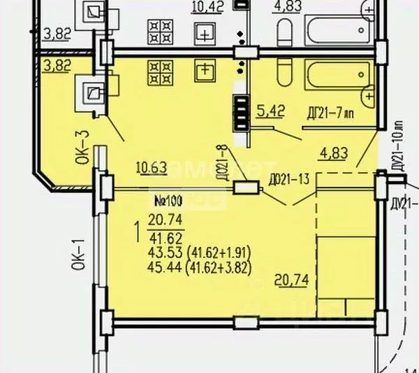 1-к кв. Курская область, Курск ул. 2-я Агрегатная, 57 (45.0 м) - Фото 1