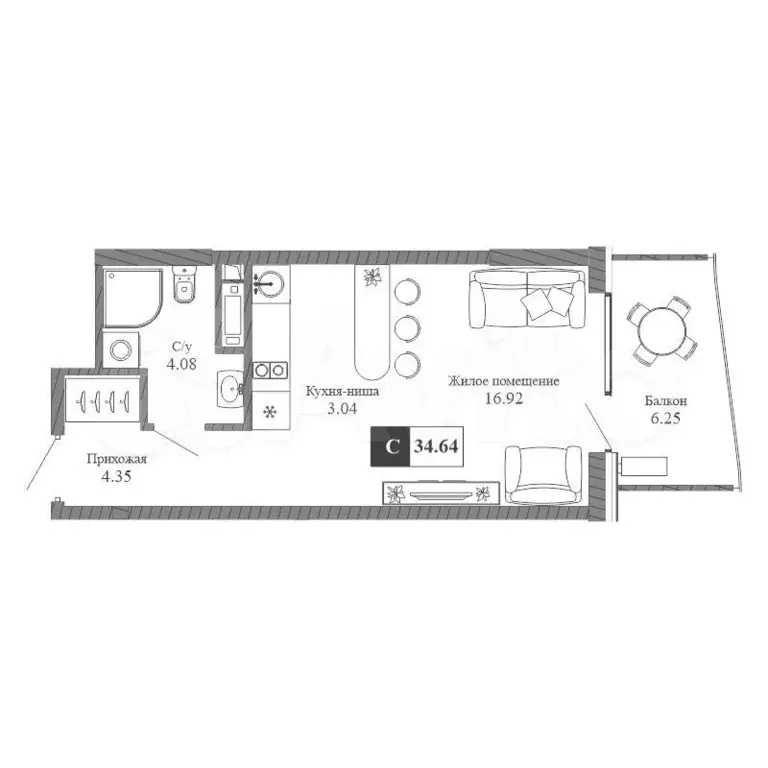 Апартаменты-студия, 34,6 м, 4/20 эт. - Фото 0