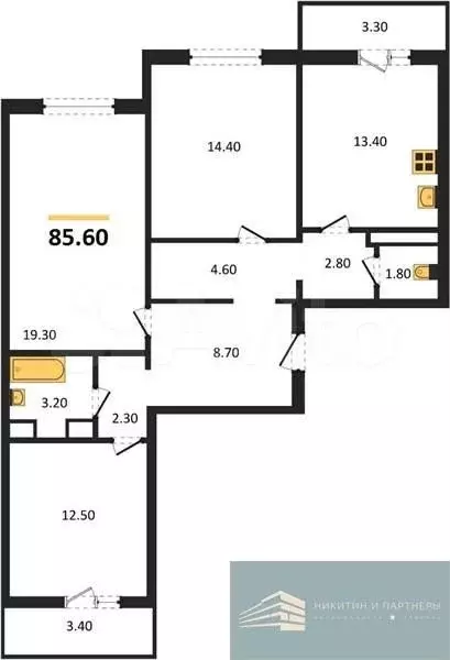 3-к. квартира, 85,6 м, 5/7 эт. - Фото 0