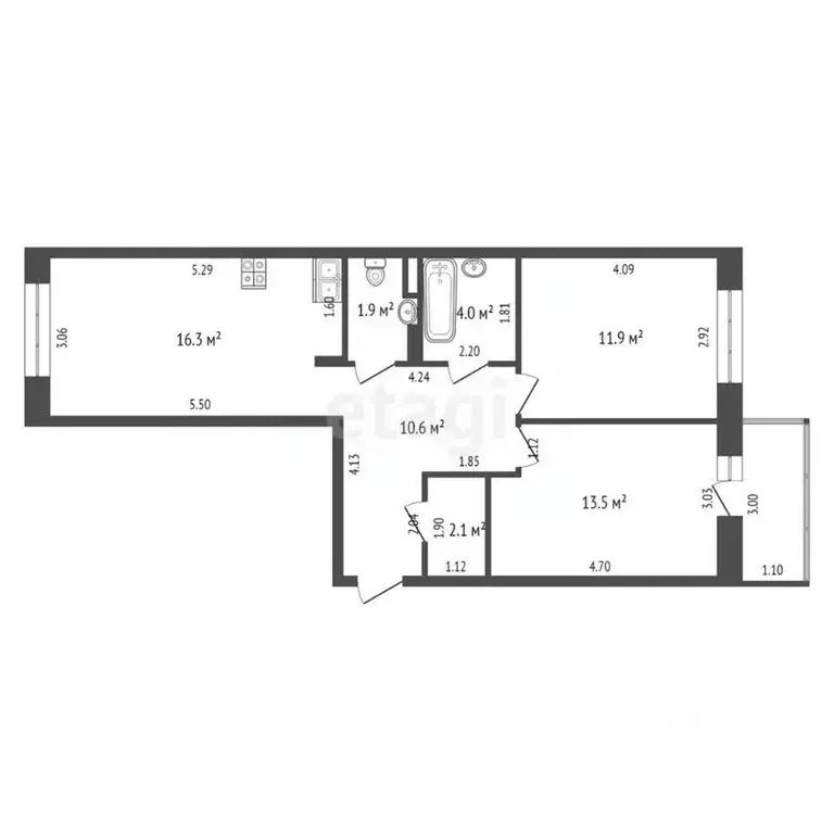 2-к кв. Татарстан, Набережные Челны ул. Николая Мальнева, 3 (61.0 м) - Фото 2