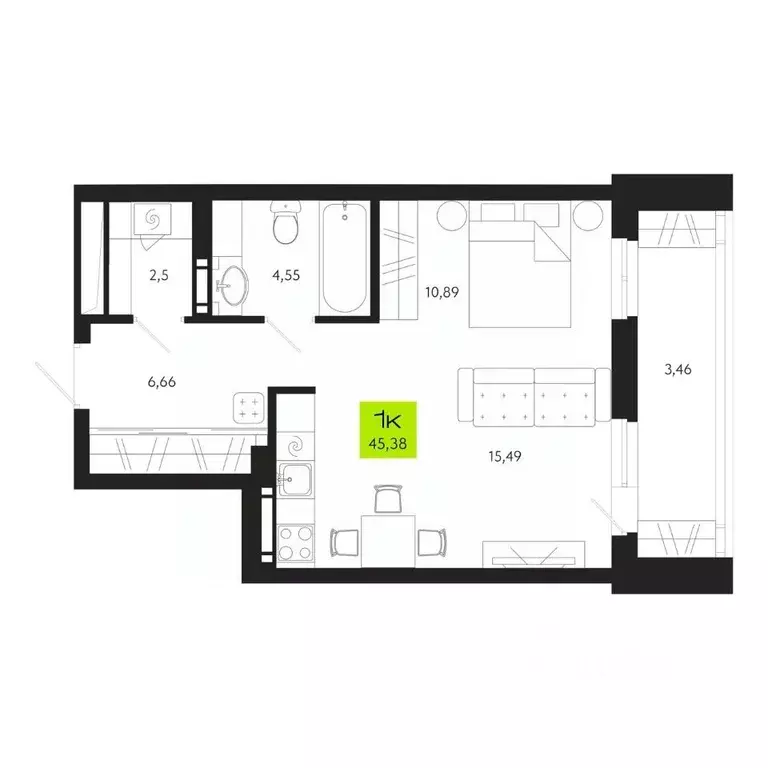 1-к кв. Томская область, Томск Уютный жилой квартал, ул. Маяковского, ... - Фото 1