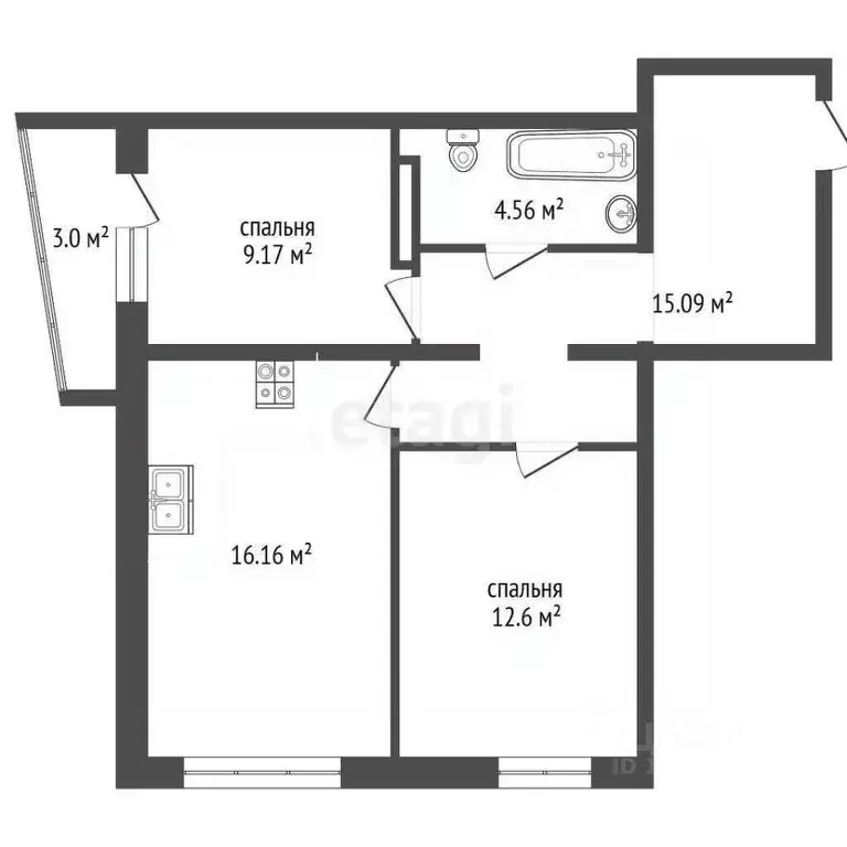 2-к кв. Кемеровская область, Кемерово бул. Строителей, 59/1 (59.0 м) - Фото 1