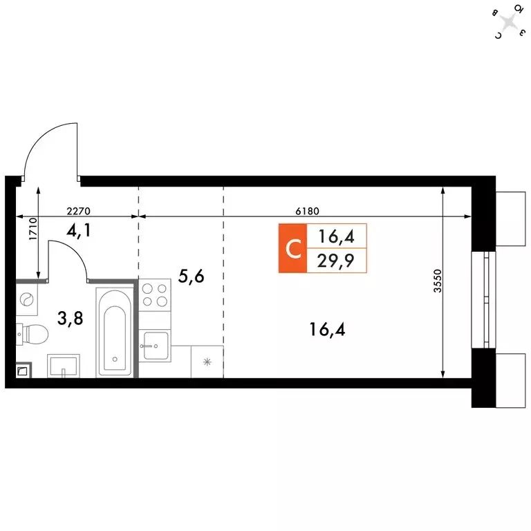 Квартира-студия: Владивосток, ЖК Флагман (29.9 м) - Фото 2
