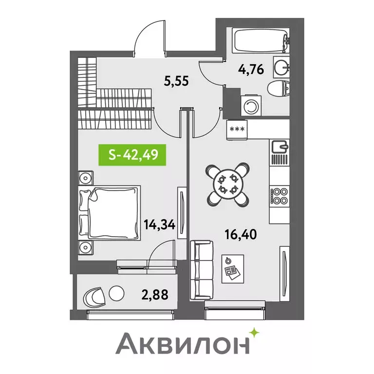 1-комнатная квартира: Санкт-Петербург, жилой комплекс Аквилон Ливз ... - Фото 0