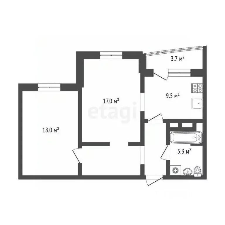 2-к кв. Тюменская область, Тюмень ул. Федюнинского, 58к1 (58.7 м) - Фото 1