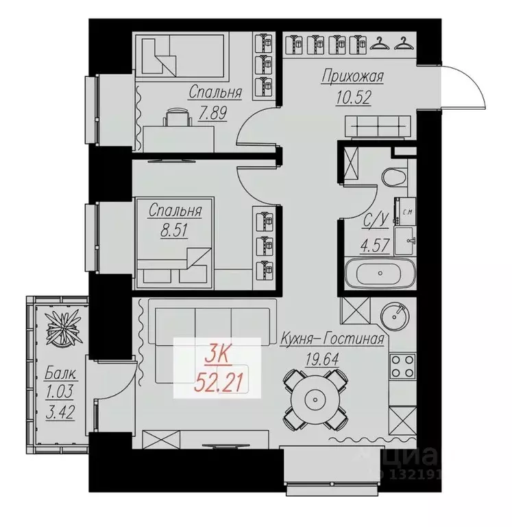2-к кв. Красноярский край, Красноярск Семафорная ул., 441а (52.21 м) - Фото 0