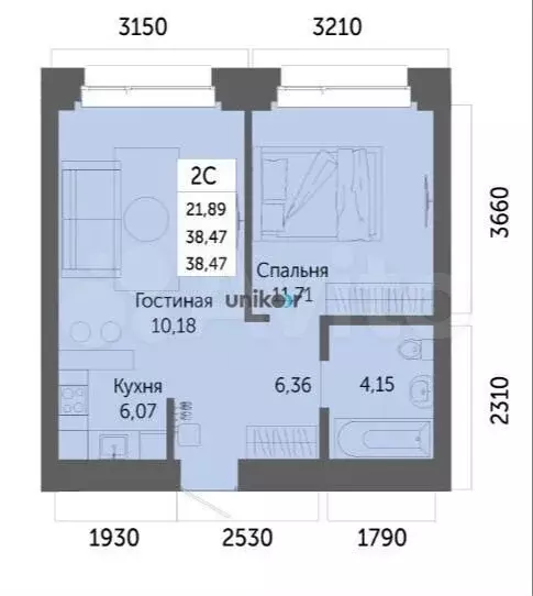 2-к. квартира, 38,5 м, 13/32 эт. - Фото 0