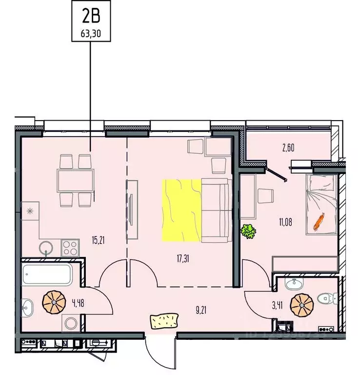 2-к кв. Иркутская область, Иркутск ул. Баррикад (63.3 м) - Фото 0
