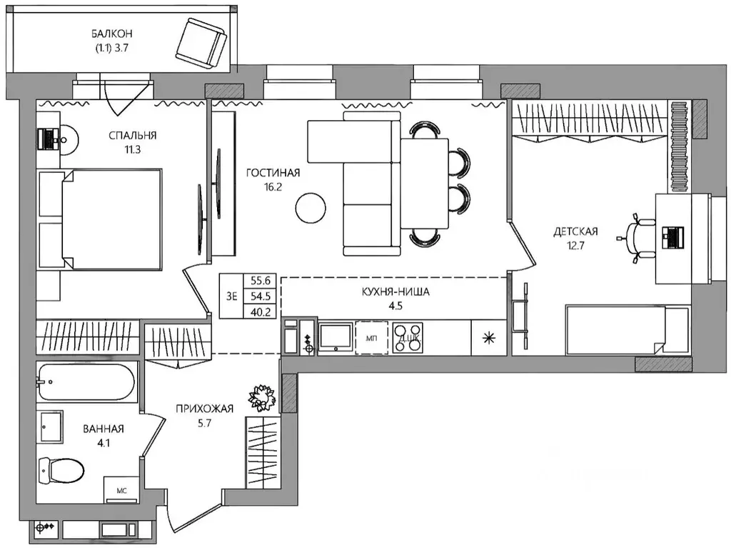 3-к кв. Пермский край, Пермь Самолетная ул., 6 (55.6 м) - Фото 1