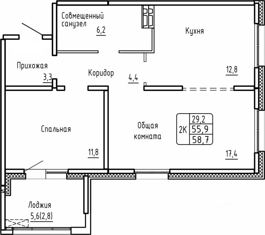 2-к кв. Новосибирская область, Новосибирск  (58.7 м) - Фото 0