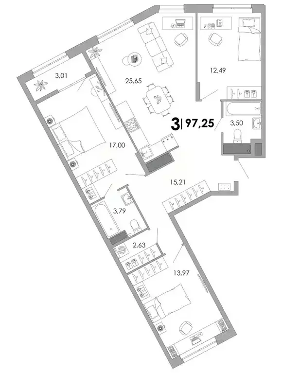 3-к кв. Владимирская область, Владимир Уно жилой комплекс (97.25 м) - Фото 1